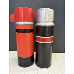 Vintage Thermos Brand Black And Red Vacuum Sealed Thermos With Lid